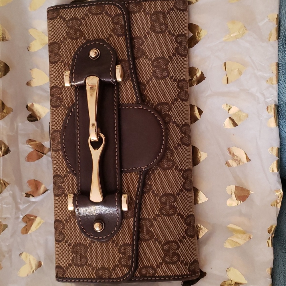 Gucci 1955 gold horsebit monogram wallet like NEW!!